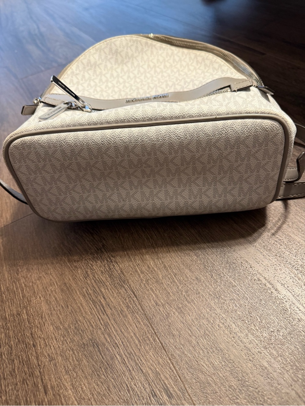 Michael Kors White and Taupe Logo Dome Crossbody Backpack - Picture 10 of 12